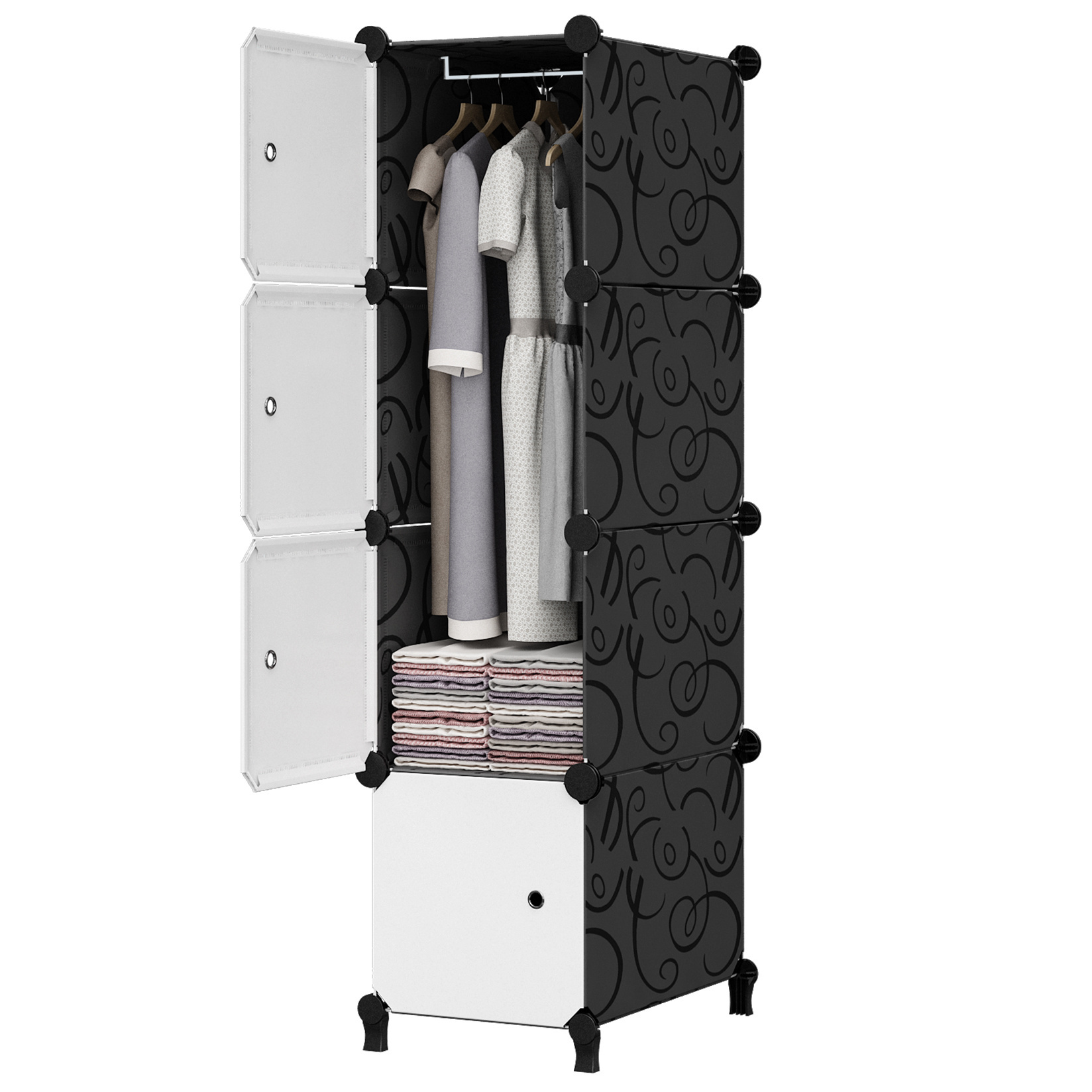 Cheap ultra-narrow space 4-grid black-and-white cube plastic wardrobe cabinet