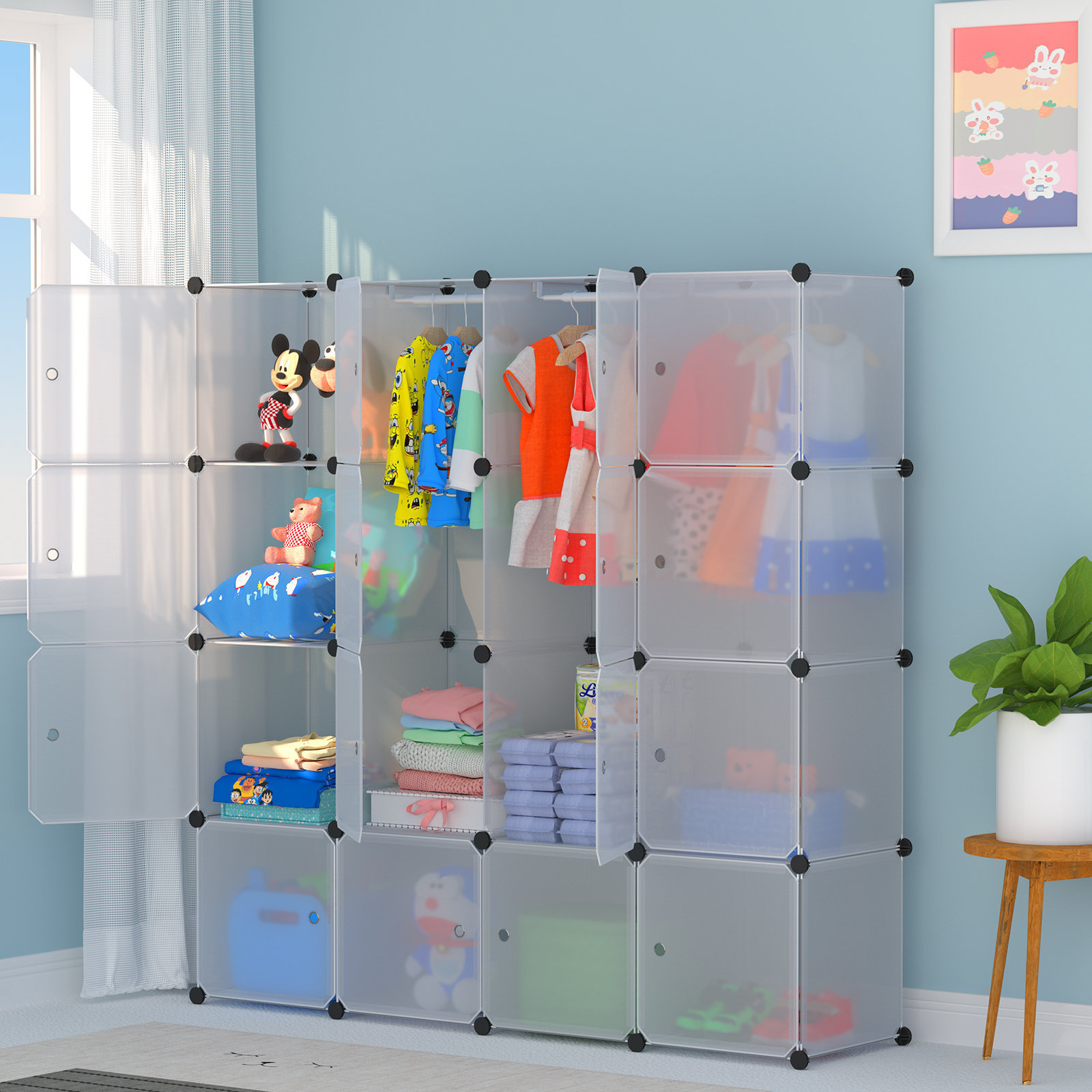 Children's plastic wardrobe Diy baby closet locker Children's cabinet cartoon design wardrobe  removable For Home