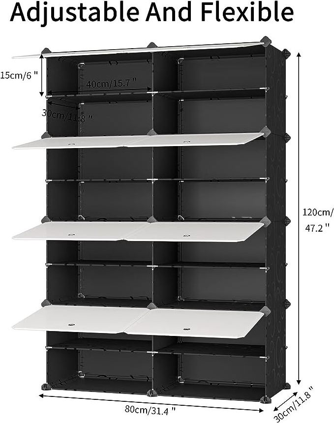 Shoe Rack, 8 Tier Shoe Storage Cabinet, 32 Pair Plastic Shoe Organizer for Closet Hallway Bedroom Entryway, Black