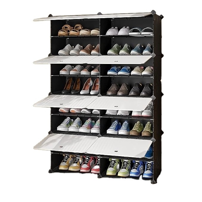 Shoe Rack, 8 Tier Shoe Storage Cabinet, 32 Pair Plastic Shoe Organizer for Closet Hallway Bedroom Entryway, Black