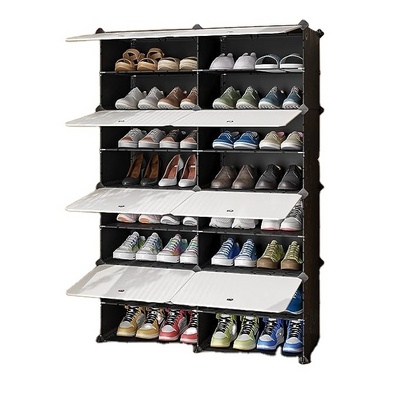 Shoe Rack, 8 Tier Shoe Storage Cabinet, 32 Pair Plastic Shoe Organizer for Closet Hallway Bedroom Entryway, Black