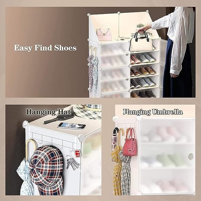 Plastic foldable Shoe Storage Unit with 6 Tier Modular Shoe Organizer for Space Saving folding shoes storage box