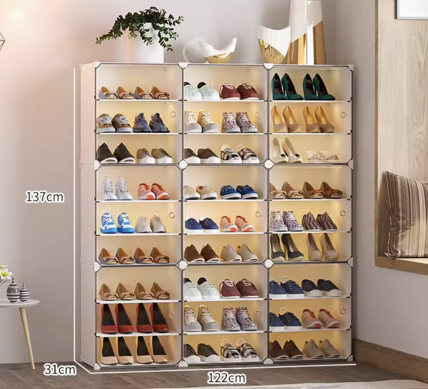 Shoe Storage Cabinet 16 Pairs Free Standing Shoe Racks Plastic Shoes Shelves DIY Cube Organizer for Closet Bedroom