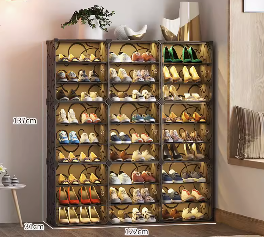 Shoe Storage Cabinet 16 Pairs Free Standing Shoe Racks Plastic Shoes Shelves DIY Cube Organizer for Closet Bedroom