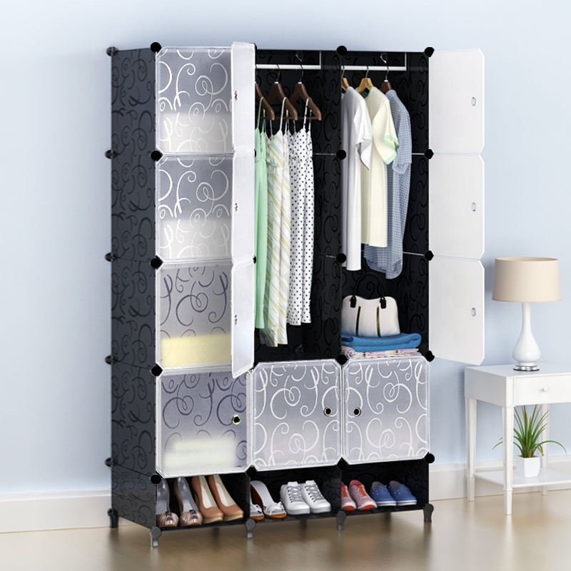 Portable Black Wardrobe Closets 16 Cubes Storage Organizer, Clothes Dresser, Closet Storage Organizer