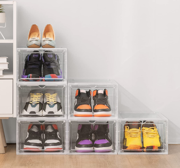 Front-opening  storage transparent shoe rack plastic storage box shoe storage