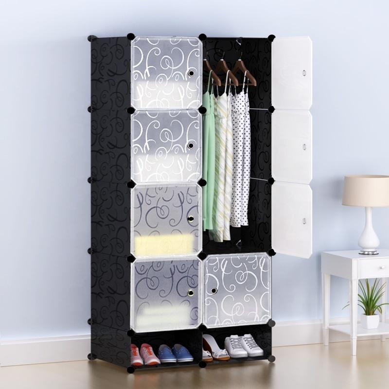 Portable Black Wardrobe Closets 16 Cubes Storage Organizer, Clothes Dresser, Closet Storage Organizer