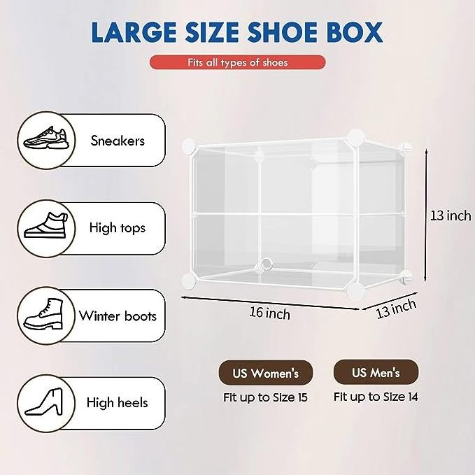 Portable Shoe Rack Organizer with Door, 48 Pairs Shoe Storage Cabinet Easy Assembly, Plastic Adjustable Shoe Organizer Stackable