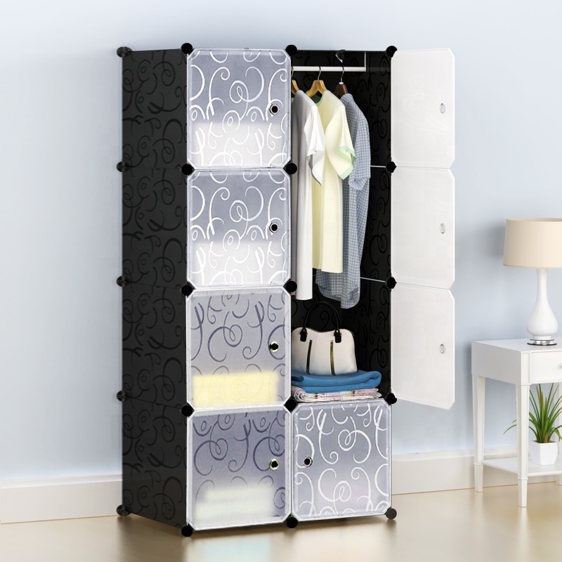 Portable Black Wardrobe Closets 16 Cubes Storage Organizer, Clothes Dresser, Closet Storage Organizer