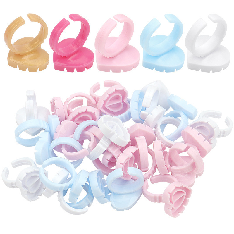 100Pcs Lash Glue Rings Pink Blue Disposable Plastic Eyelash Glue Holder For Eyelash Extension