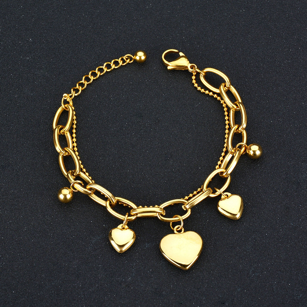 Non tarnish bracelet inoxidable waterproof stainless steel jewelry gold heart chain bracelet women