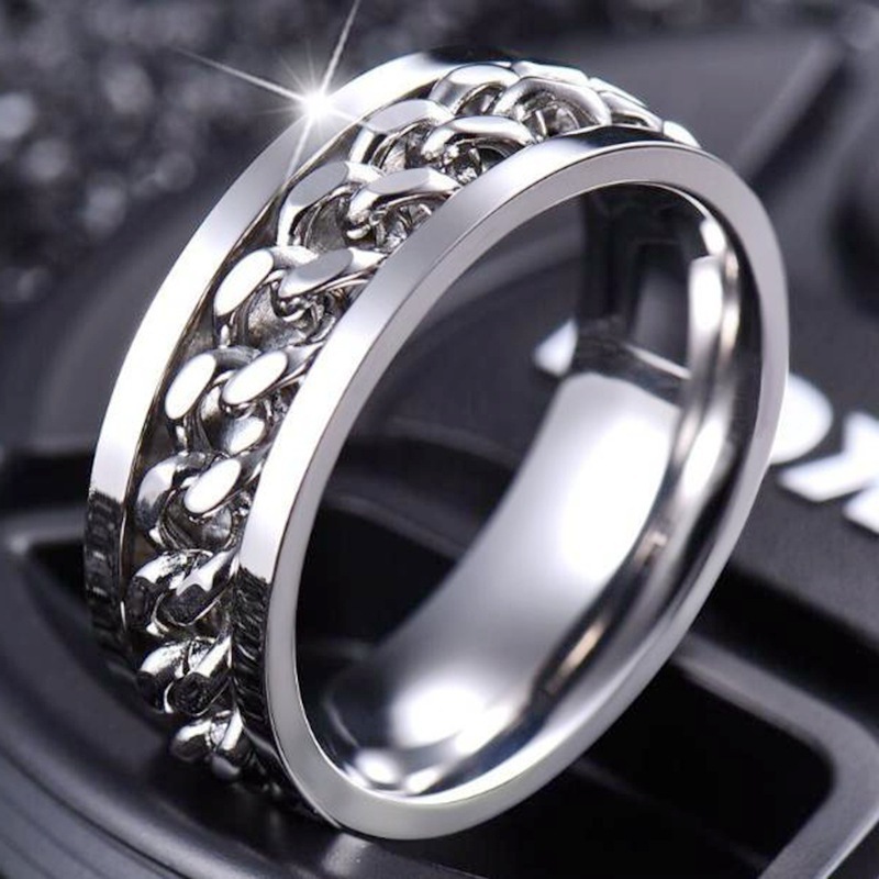 XM20015 Unisex Rotating Anxiety Rings Titanium Stainless Steel Chain Spinner Finger Ring For Men