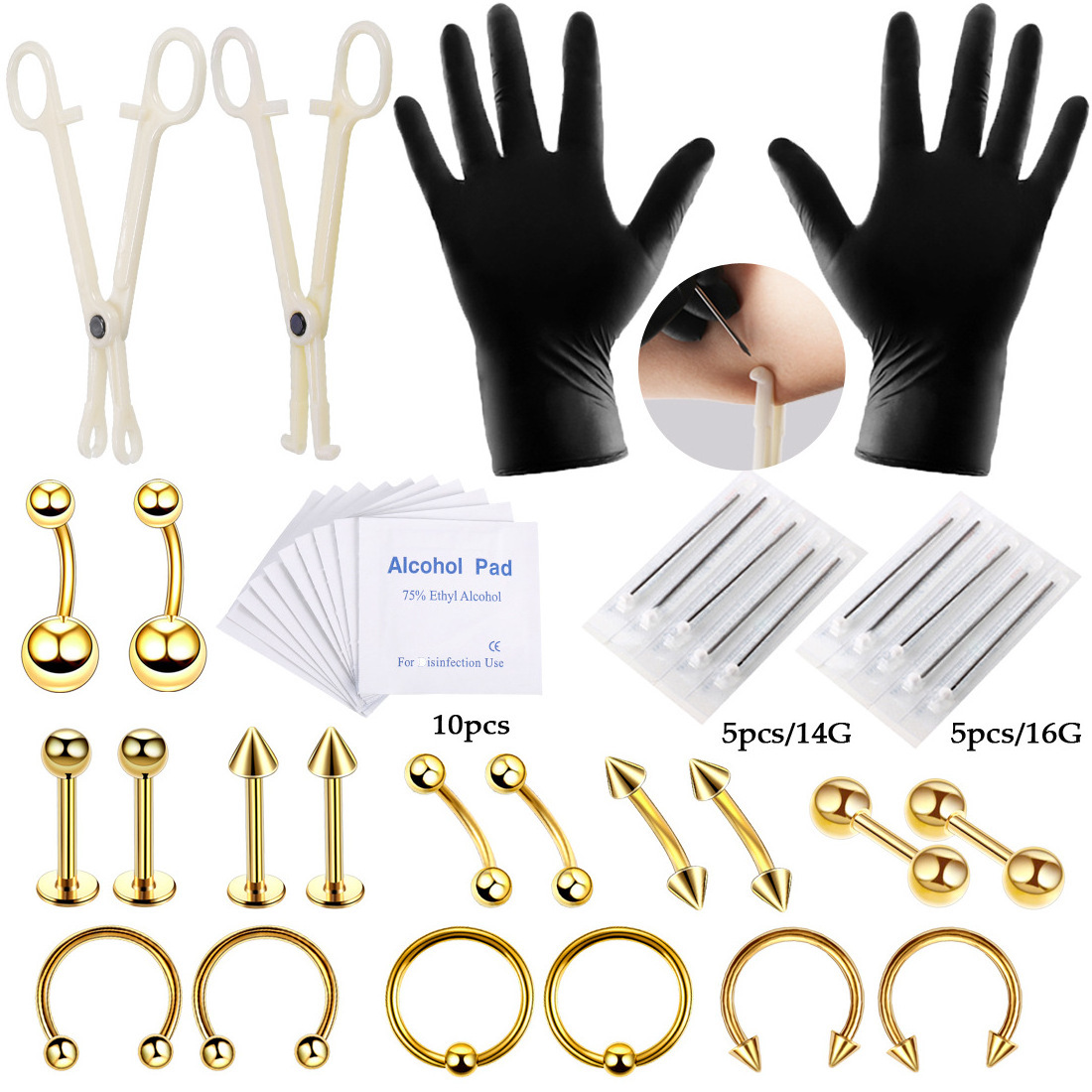 XM20020Tattoo tool disposable needle Piercing Tool Set 42 Pieces Lip Eyebrow Umbilical Ring Body Piercing tool kit