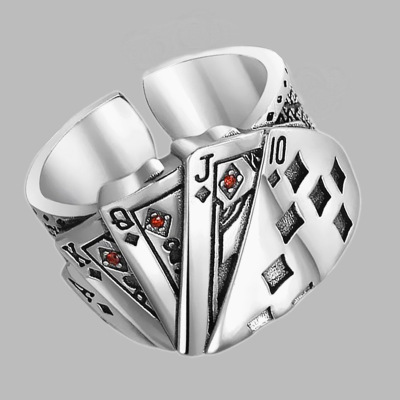 XM200359 Straight Flush Playing Card Ring Men's and Women's Diamond Square Adjustable Ring