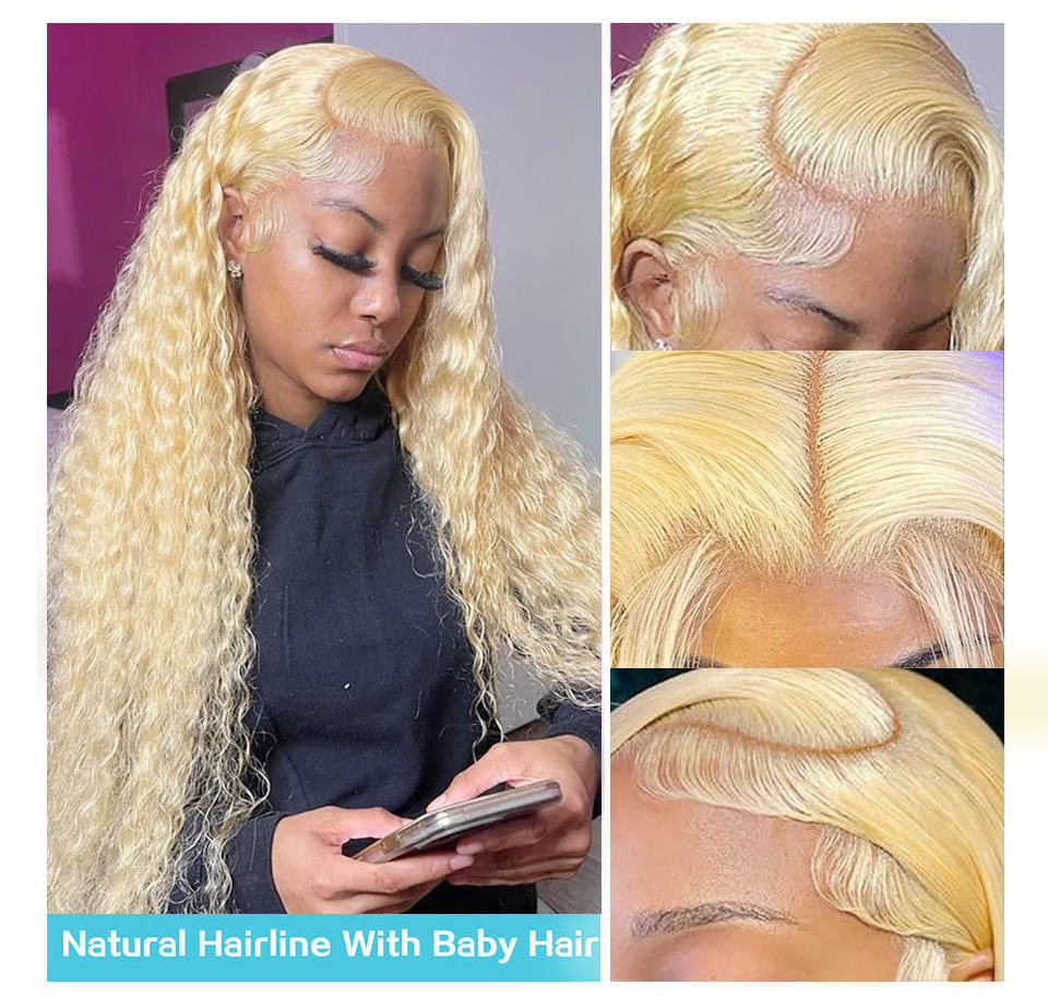 180% 200% Density Raw Virgin Indian Hair 13X6 Lace Front Wigs Human Hair 613 Blonde Deep Wave HD Transparent Lace Frontal Wigs