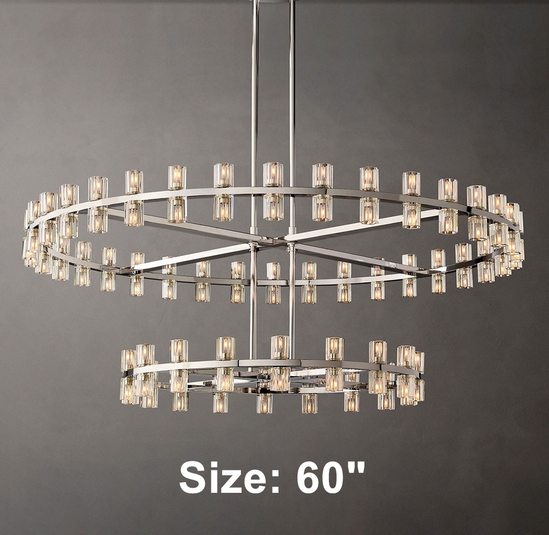 Indoor Decorative Modern Living Room Hotel Luxury Brass Crystal Two Tier Round Chandelier Lights