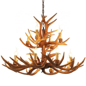 American Rustic Vintage Style Indoor Lighting Wood Large Resin Deer Antler Chandelier