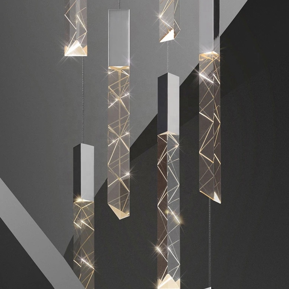 Icicle Style Long Crystal Luxury Cluster Pendant Light Hotel Lobby Villa Staircase Led Chandelier Light