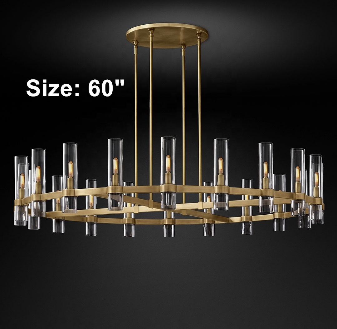 American modern villa living room led crystal luxury pendant lighting antique brass restoration chandelier