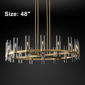 American modern villa living room led crystal luxury pendant lighting antique brass restoration chandelier