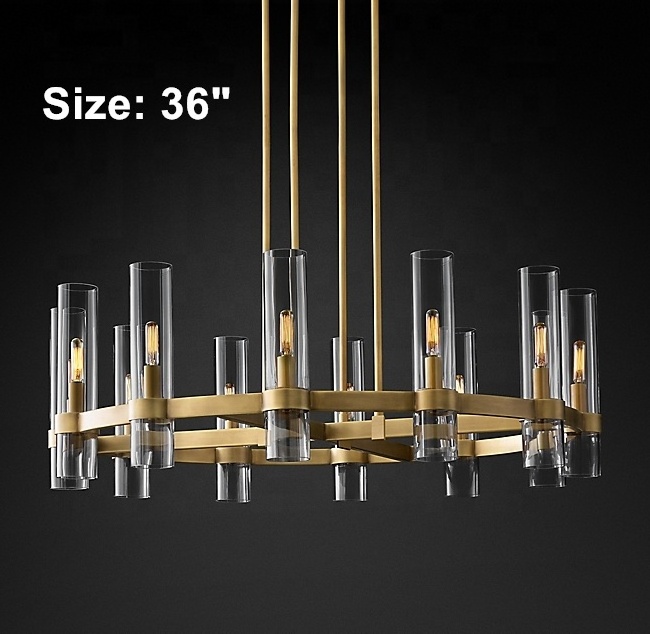 American modern villa living room led crystal luxury pendant lighting antique brass restoration chandelier