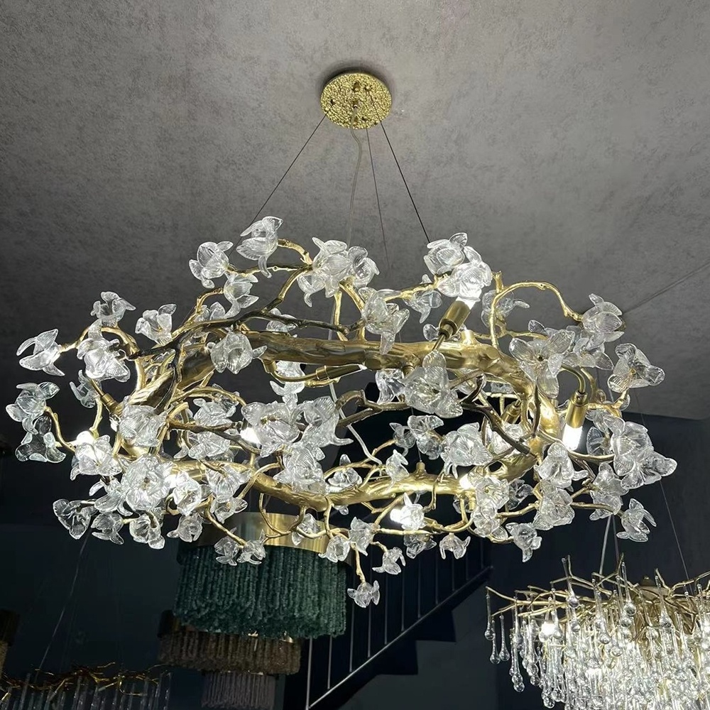 Modern Crystal Gold Chandelier Lighting for Dining Room Foyer Tree Branch Brass Chandelier Hanging Pendant Light Fixture