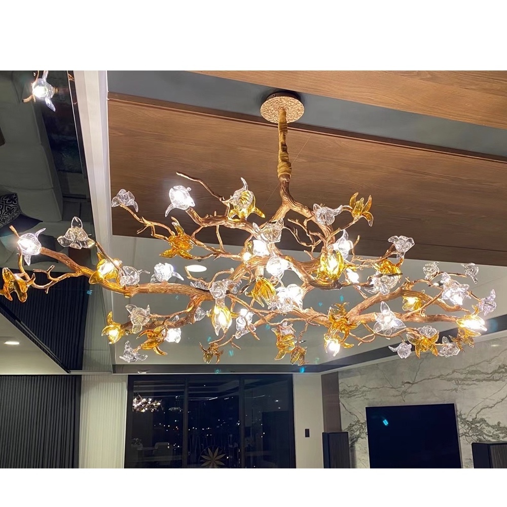 Modern Crystal Gold Chandelier Lighting for Dining Room Foyer Tree Branch Brass Chandelier Hanging Pendant Light Fixture