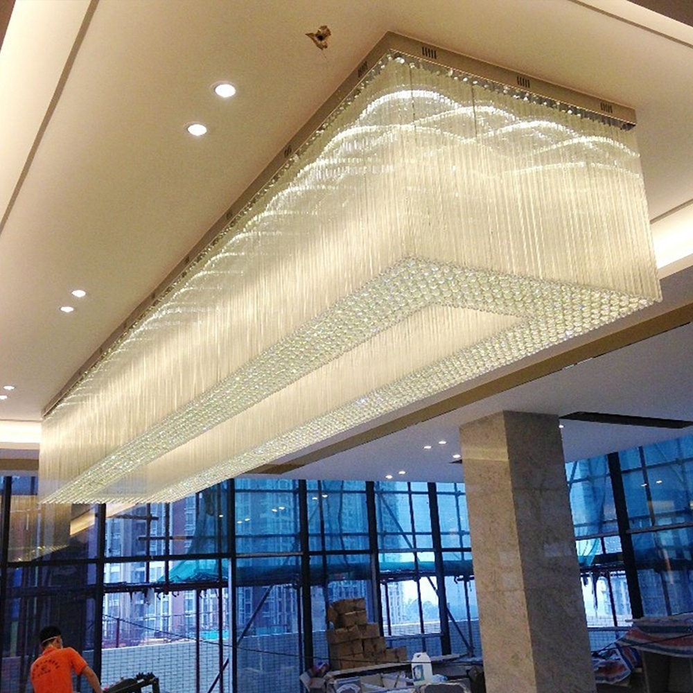 large flush mount rectangle k9 crystal chandelier lobby pendant light banquet hall chandeliers