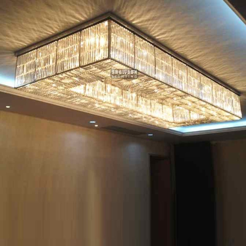 large flush mount rectangle k9 crystal chandelier lobby pendant light banquet hall chandeliers