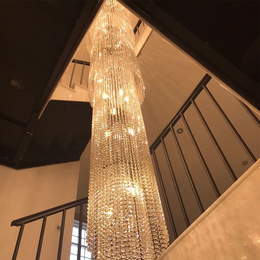 High Ceiling Long Stair Big Chandelier Lighting Fixture Decorative Hotel Lobby Staircase Villa Large Crystal Chandelier Luxury