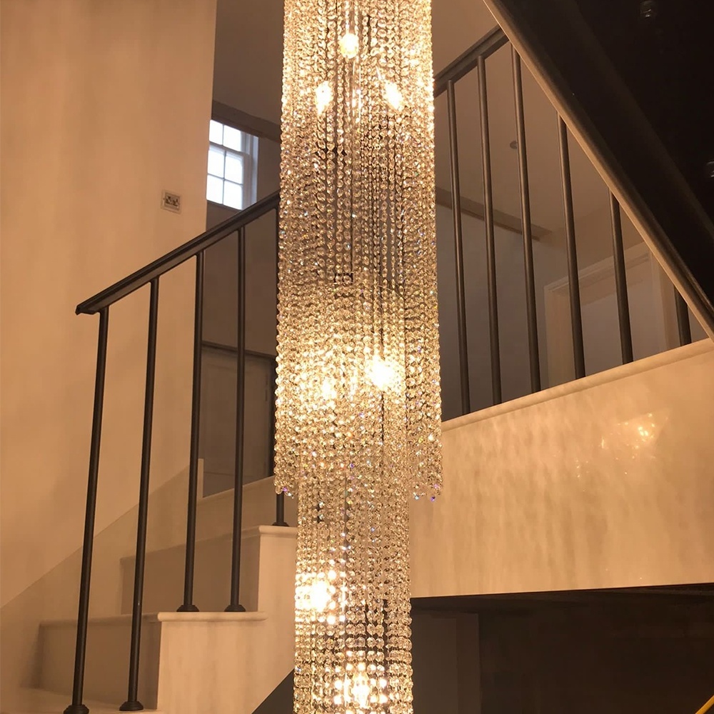 High Ceiling Long Stair Big Chandelier Lighting Fixture Decorative Hotel Lobby Staircase Villa Large Crystal Chandelier Luxury