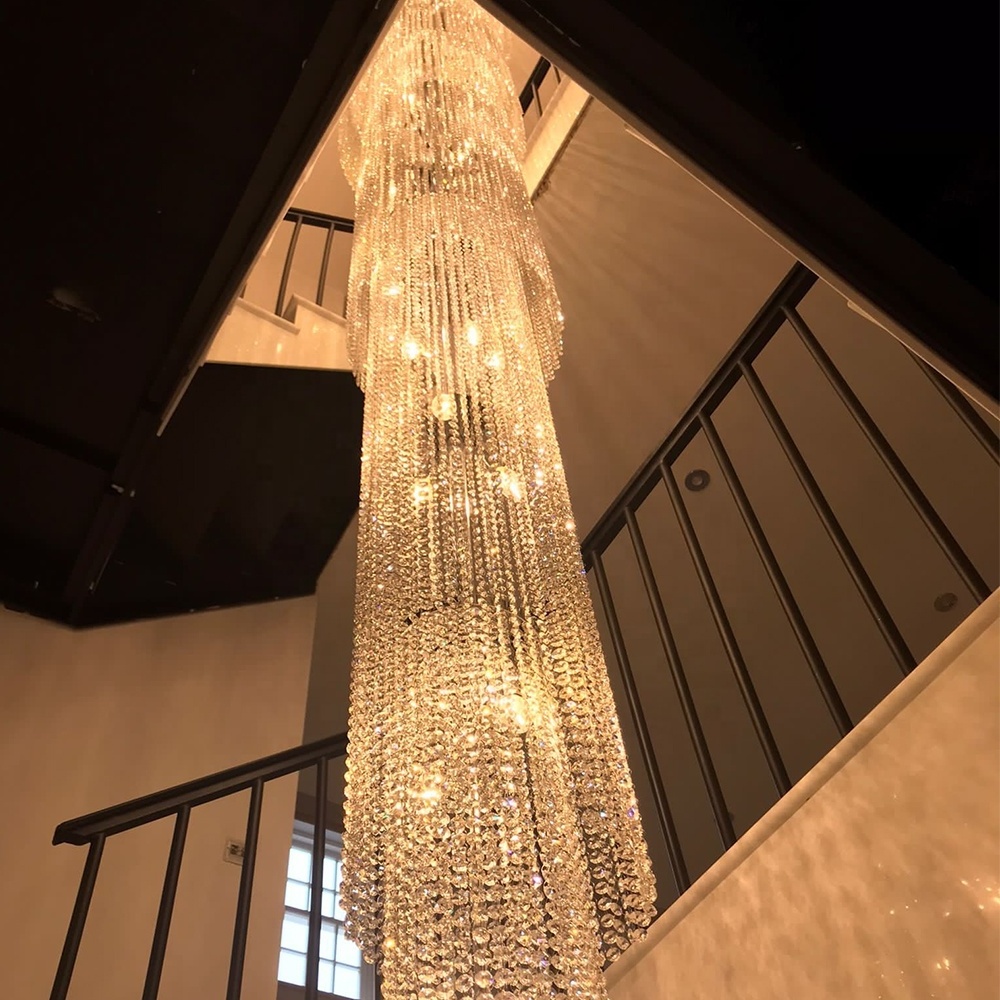 High Ceiling Long Stair Big Chandelier Lighting Fixture Decorative Hotel Lobby Staircase Villa Large Crystal Chandelier Luxury