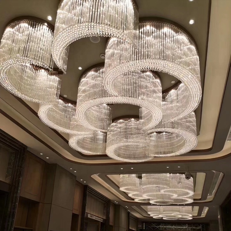 Customized hotel lobby large round chandelier banquet hall flush mount k9 crystal chandelier