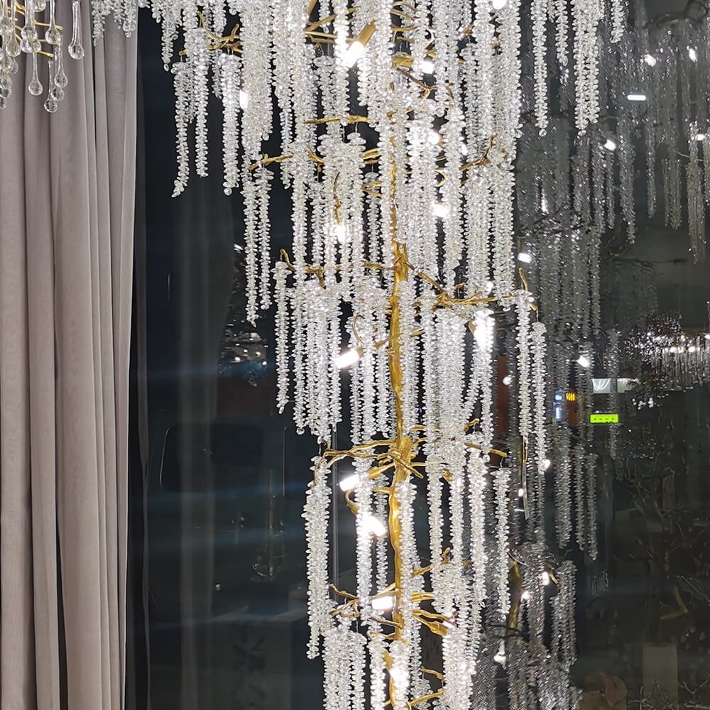 Modern Hotel Large Tree Branch Chandelier Glass Hanging Light Long Chandelier for High Ceiling