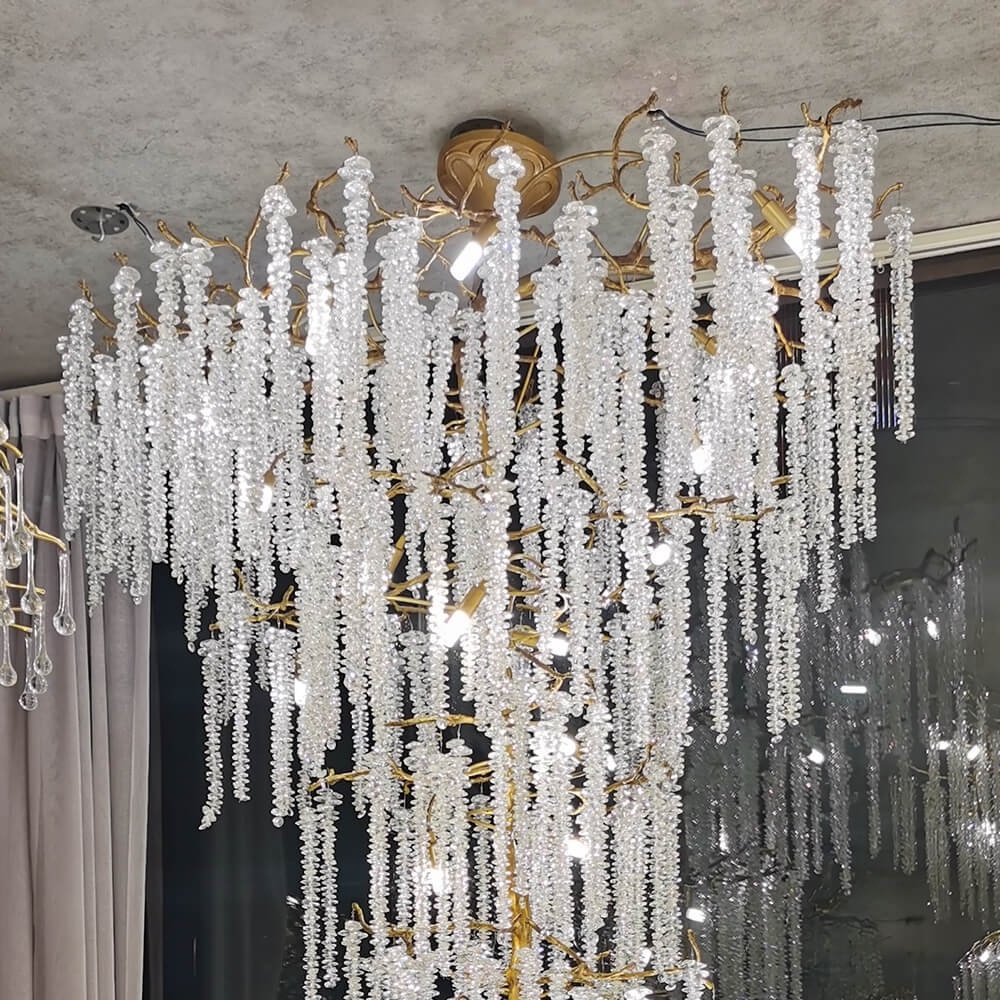 Modern Hotel Large Tree Branch Chandelier Glass Hanging Light Long Chandelier for High Ceiling