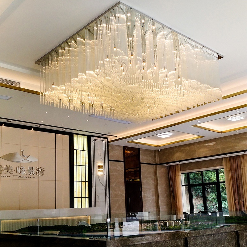 Custom Made Large Rectangular Ceiling Crystal Chandelier Hotel Pendant Light Luxury Chandelier