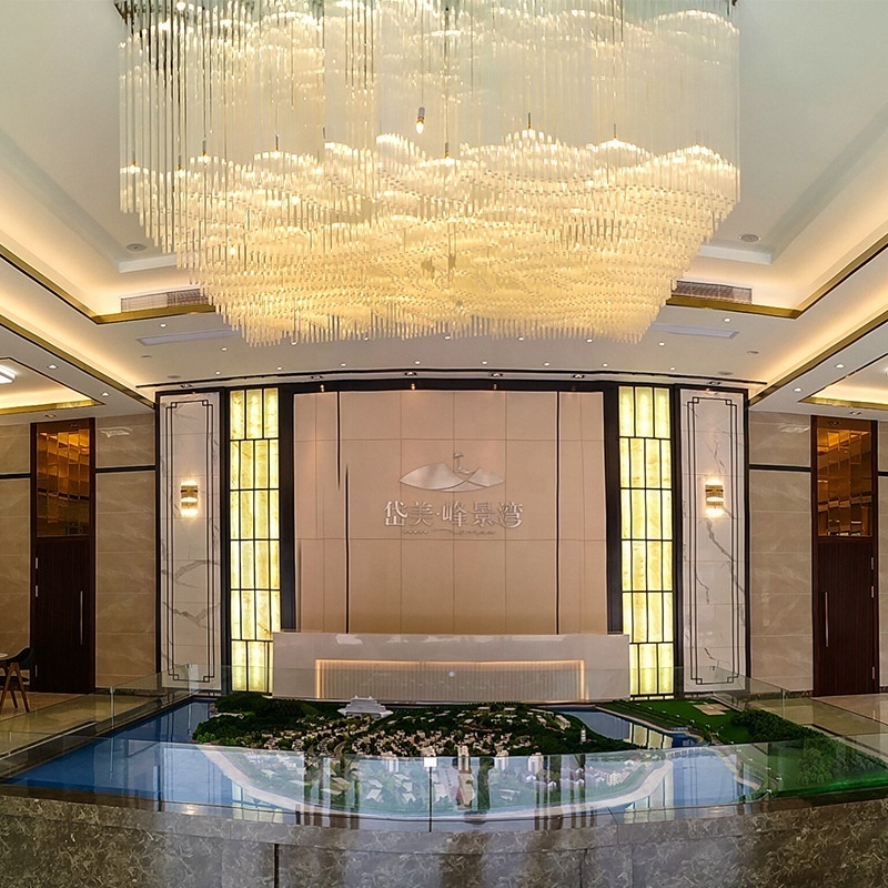 Custom Made Large Rectangular Ceiling Crystal Chandelier Hotel Pendant Light Luxury Chandelier