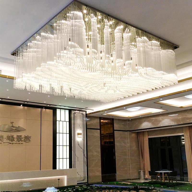 Custom Made Large Rectangular Ceiling Crystal Chandelier Hotel Pendant Light Luxury Chandelier