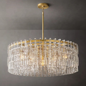 Living Room Round Modern Lighting Fixture Golden Chandelier Brass K9 Crystal Glass Chandelier