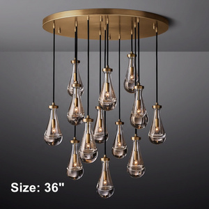 Antique brass finish modern pendant light 36" rain glass round restoration chandelier