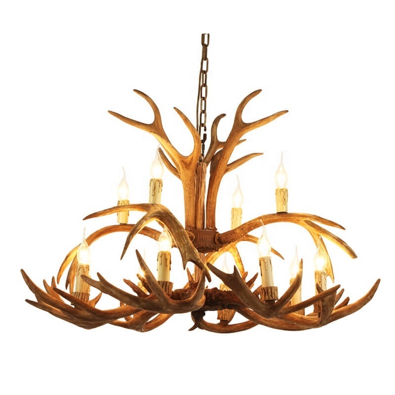 American Rustic Vintage Style Indoor Lighting Wood Large Resin Deer Antler Chandelier