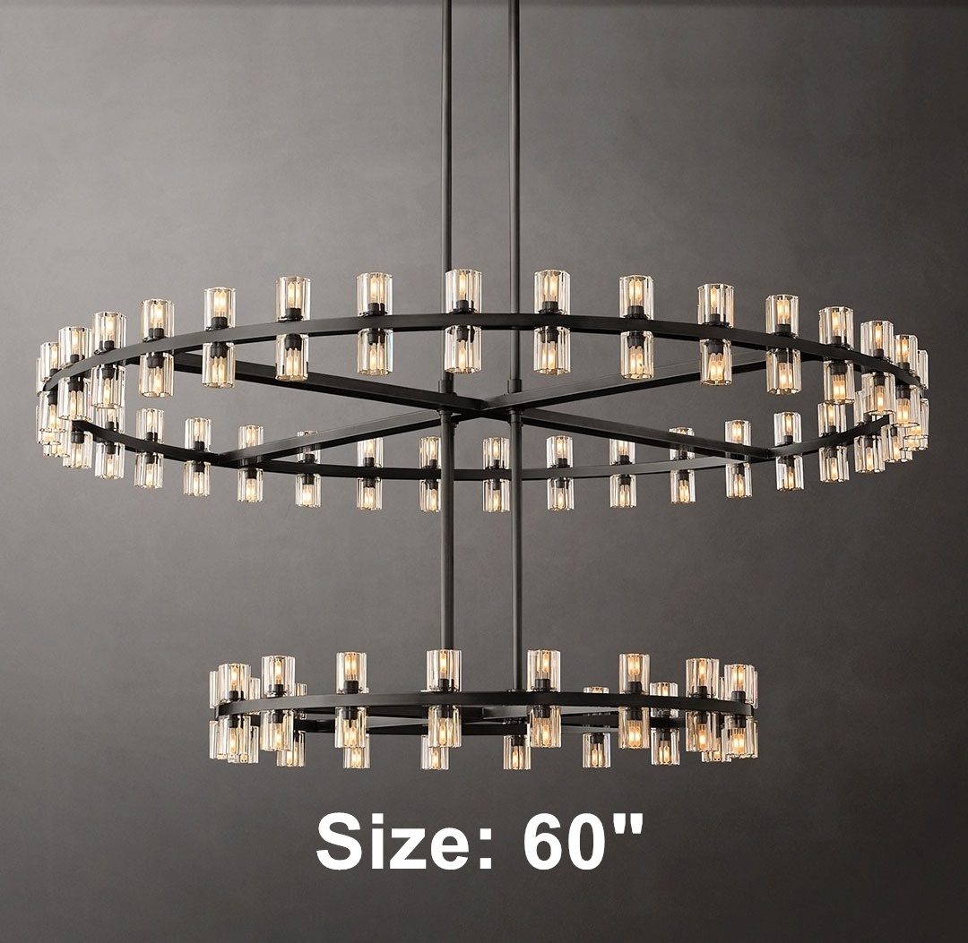 Indoor Decorative Modern Living Room Hotel Luxury Brass Crystal Two Tier Round Chandelier Lights