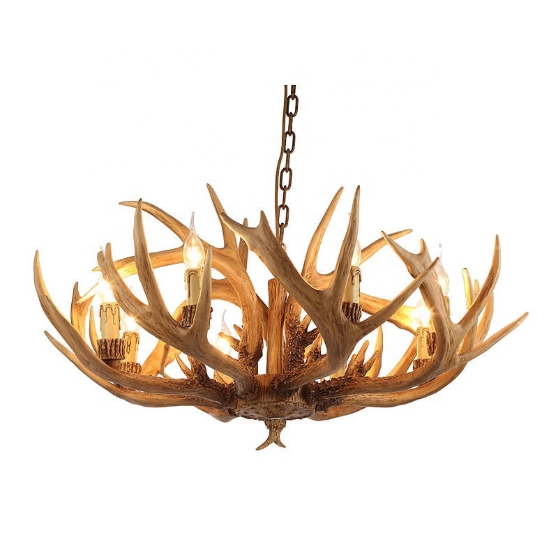 American Rustic Vintage Style Indoor Lighting Wood Large Resin Deer Antler Chandelier