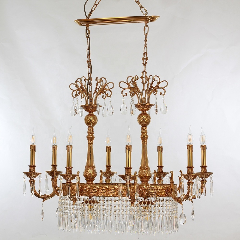 Large Copper Pendant Light Living Room Hanging Lamp French Antique Brass Crystal Chandelier