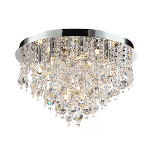 Modern indoor home lighting crystal flush mount chandelier led ceiling light fixtures round ceiling lamp for living room