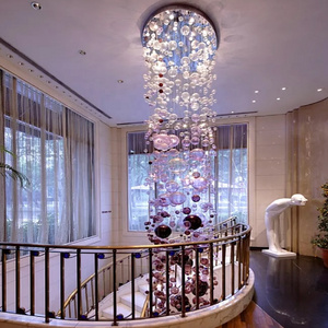 Hotel Lobby Foyer Staircase Decoration Restaurant Lustre Murano Bubble Glass Chandelier Custom Pendant Lighting Fixture