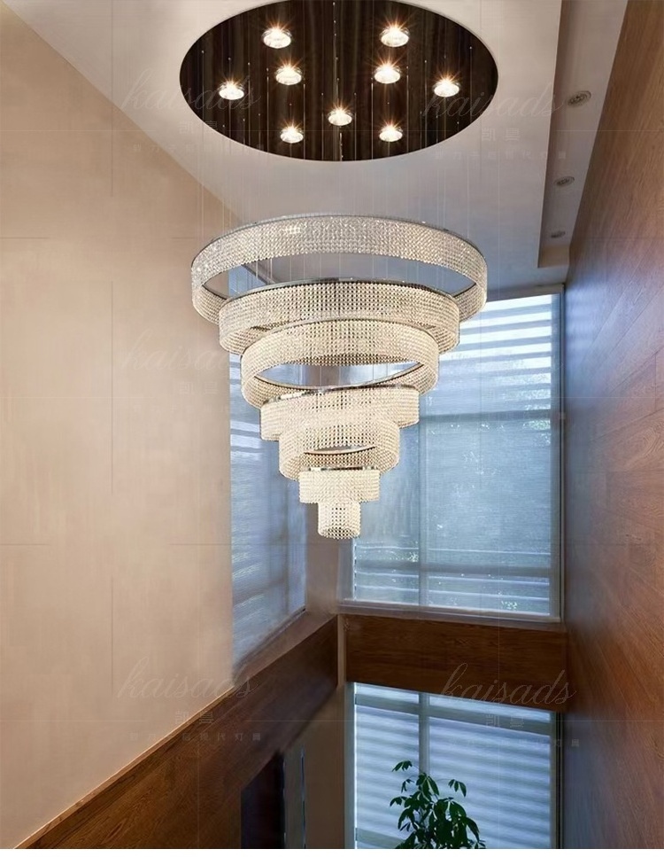 Duplex Building Decoration Luxurious Spiral Chandelier Rotating Staircase Crystal Large Chandeliers For High Ceiling