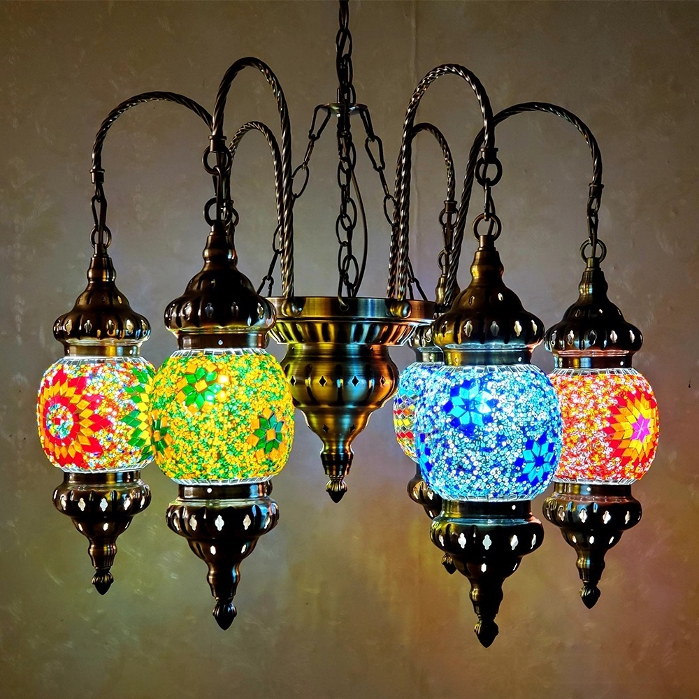 Simple Design Turkish Hanging Lights Glass Shade Suspension Light Fixture E27 Bulb Vintage Pendant Light Glass Lamp