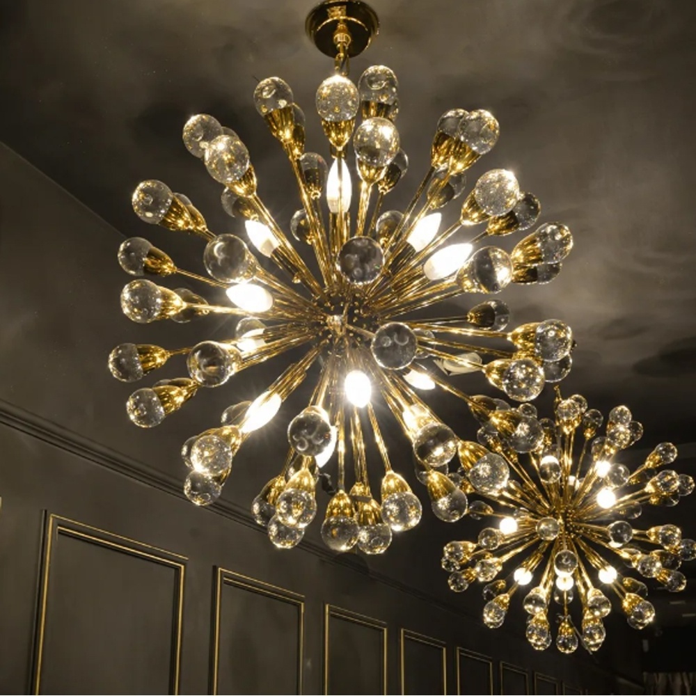 Gold LED Sputnik Chandeliers Modern Design Glass Ball Pendant Lighting for Dining Room Living Room