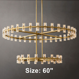 Indoor Decorative Modern Living Room Hotel Luxury Brass Crystal Two Tier Round Chandelier Lights